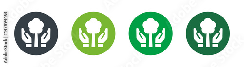 Hand support with tree icon on circle design. Conservation concept