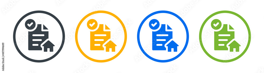House contract icon. Rental agreement concept. Approved document of property or real estate. Vector illustration House contract icon. Rental agreement concept. Approved document of property or real estate. Vector illustration