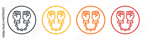 Handcuffs, manacles or shackles icon on circle design.