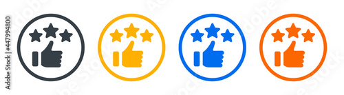 Recommendation icon. Thumb up with 3 stars sign symbol. Vector illustration. photo