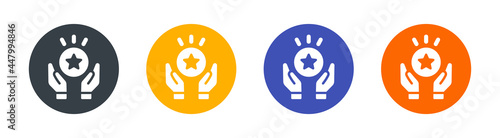 Hand with star icon. Special, vip, favorite, benefit, exclusive icon on round design.