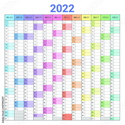 Calendar 2022 Planner Simple vertical Style. Full-color design.