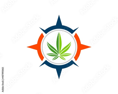 Modern compass with green cannabis leaf inside