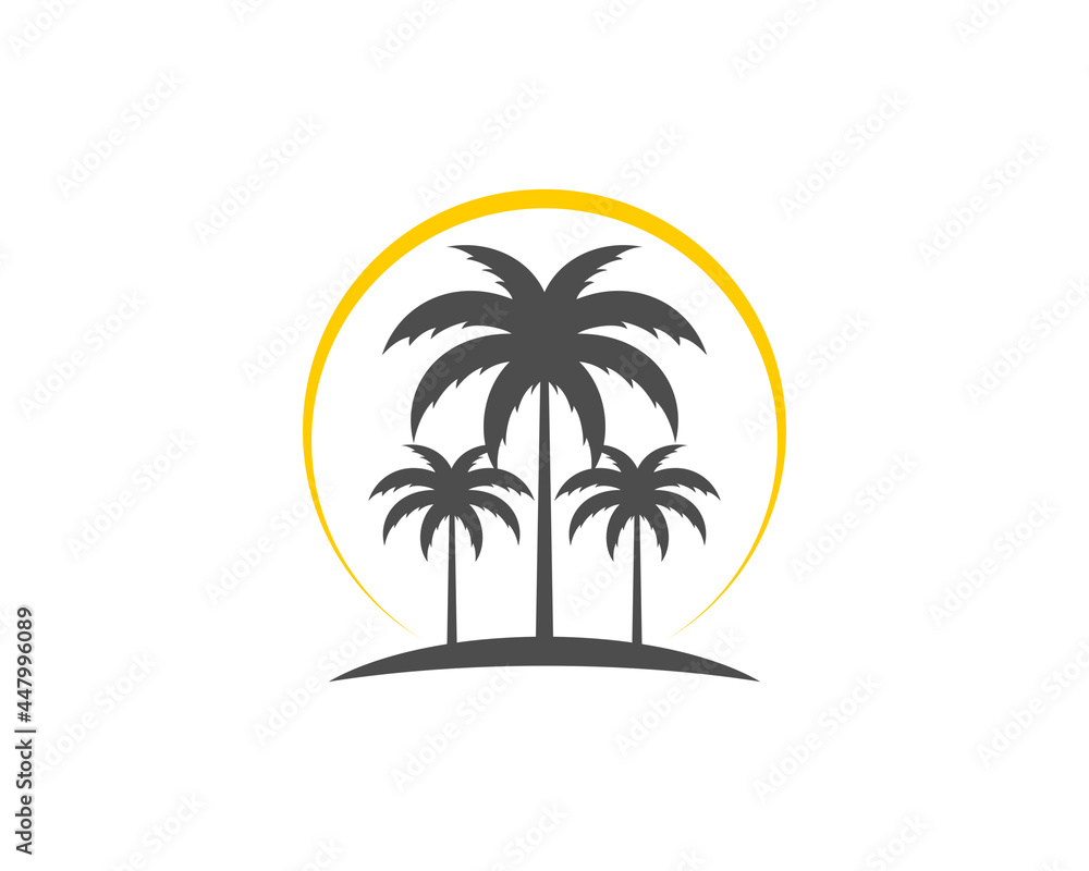 Silhouette of three palm trees with sunlight behind