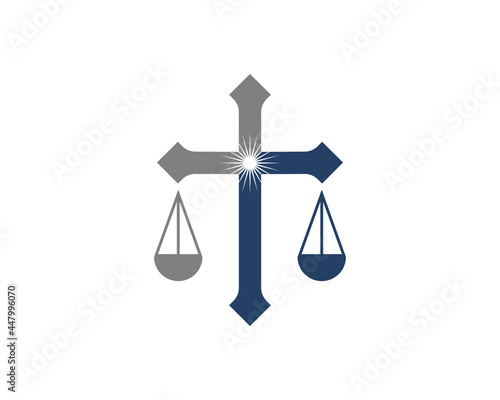 Christian cross with scale balance law firm logo