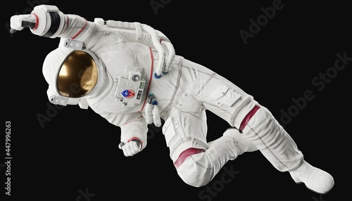 astronaut posing like space parson in-universe 3d render with black background