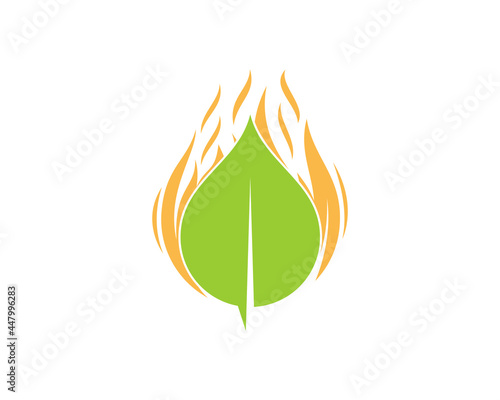 Nature leaf with fire flame logo