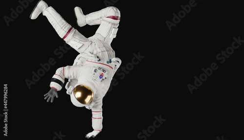 astronaut posing like space parson in-universe 3d render with black background