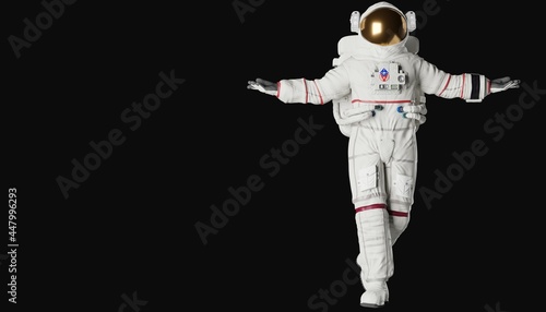 astronaut posing like space parson in-universe 3d render with black background