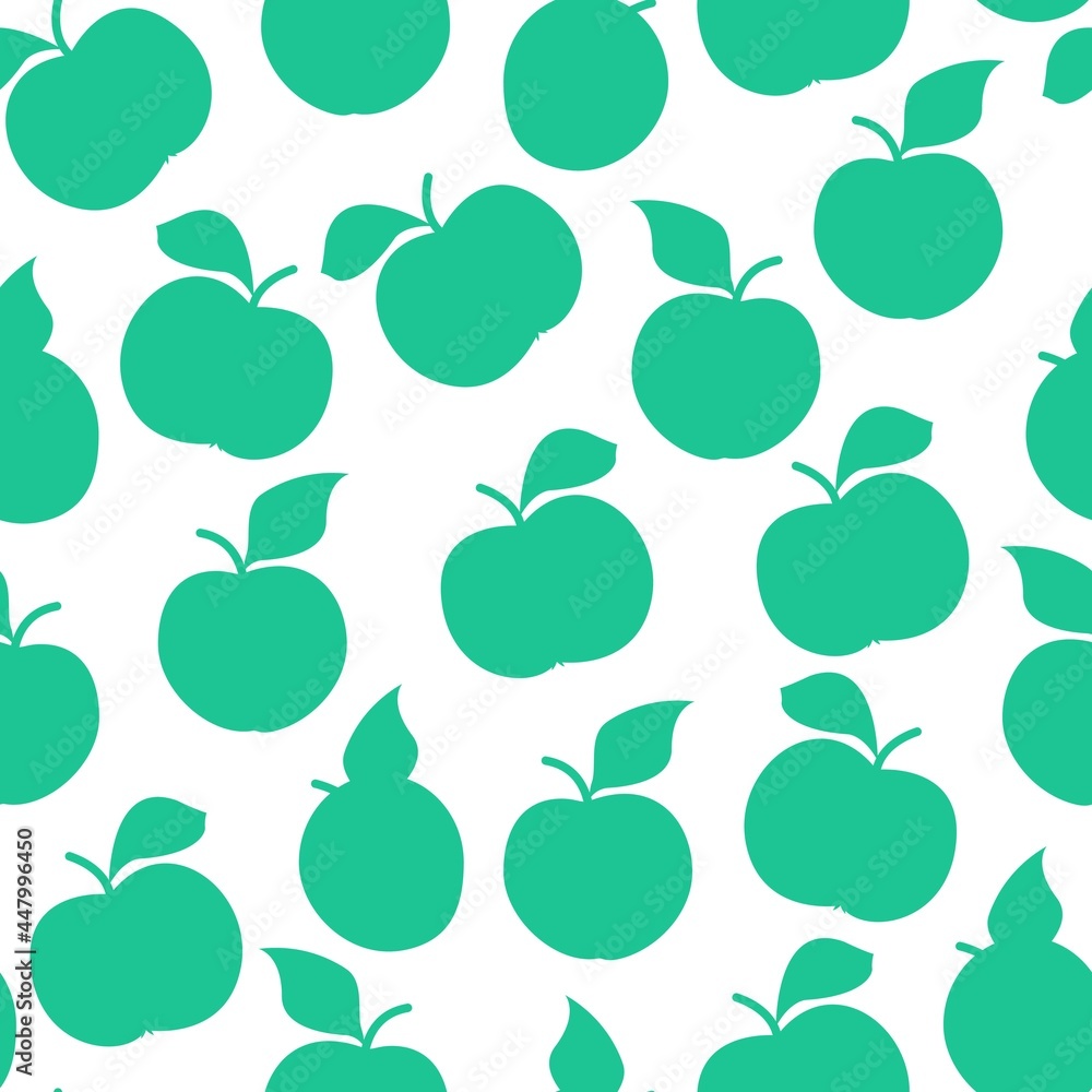 Silhouettes of green apples seamless pattern. Vector print for textiles and packaging. Flat illustration. Silhouettes of green apples seamless pattern. Vector print for textiles and packaging. Flat illustration.