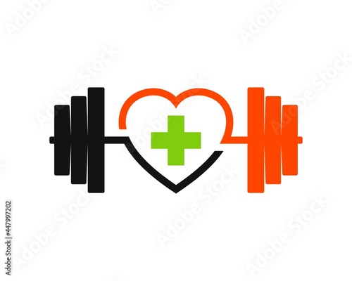 Gym barbell with love shape and medical cross inside