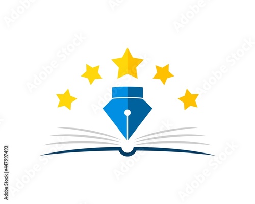 Abstract opened book with pen writer and star on the top
