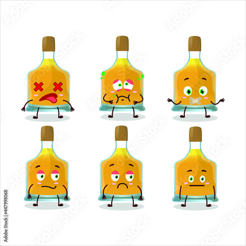 Vodka bottle cartoon character with nope expression. Vector illustration