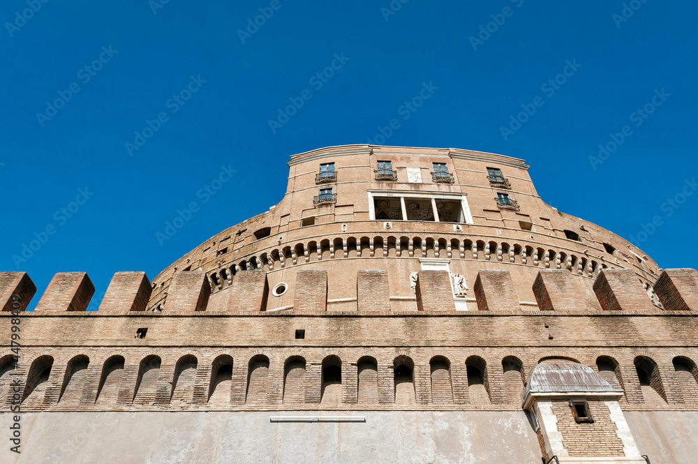 Castel Sant'Angelo (Castle of the Holy Angel) or The Mausoleum of Hadrian, a mausoleum for the Roman Emperor Hadrian, fortress and castle, now the museum in Parco Adriano, Rome, Italy