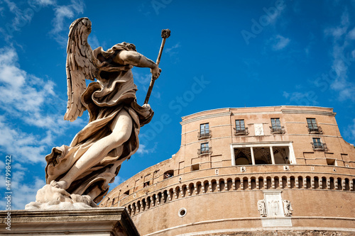 Statue of Angel with the Sponge by sculptor Antonio Giorgetti at Castel Sant'Angelo (Castle of the Holy Angel) or The Mausoleum of Hadrian in Rome, Italy photo