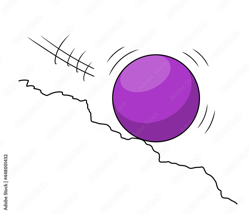 ball rolling down a hill, object in motion. illustration isolated
