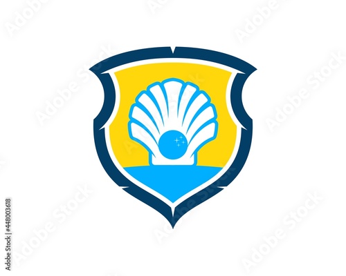 Abstract shield with blue clams inside