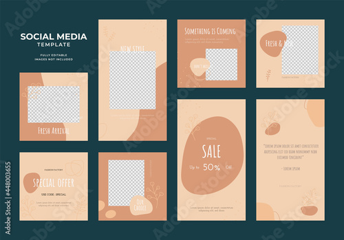 social media template blog fashion sale promotion. fully editable instagram and facebook square post frame organic sale poster. brown orange beige ad banner vector background