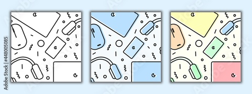 laptop doodle modern design, designer work desk, work equipment, cute doodle design