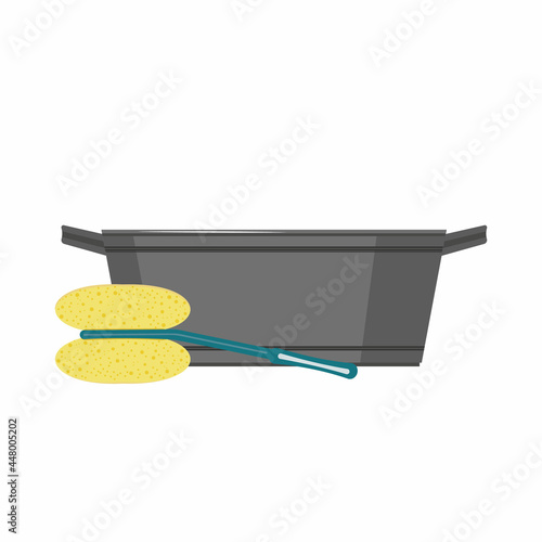 basin and washing brush, vector color isolated illustration