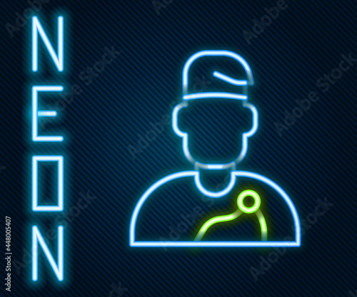Glowing neon line Wizard warlock icon isolated on black background. Colorful outline concept. Vector