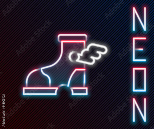 Glowing neon line Hermes sandal icon isolated on black background. Ancient greek god Hermes. Running shoe with wings. Colorful outline concept. Vector