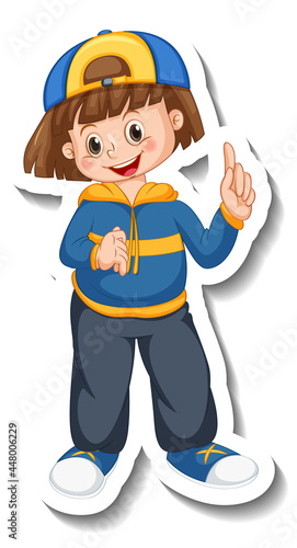 Sticker template with a happy girl wears cap cartoon character isolated