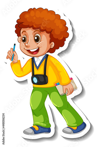 Sticker template with a boy cartoon character isolated