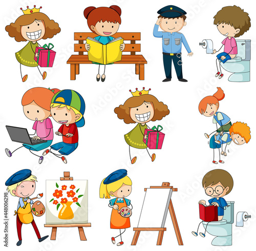 Set of different doodle kids cartoon character