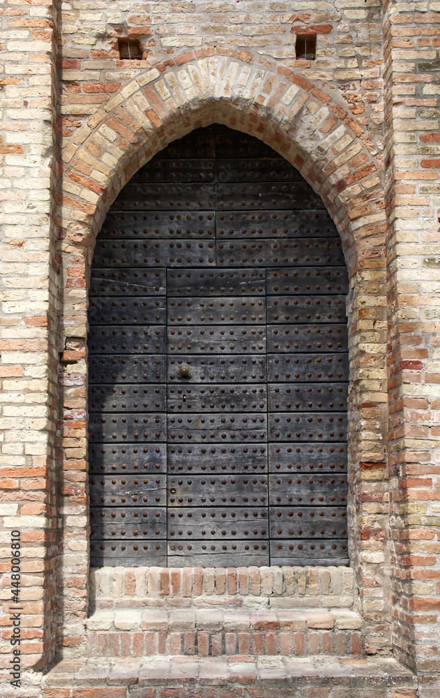 Main door of Rocca di Brisighella (Fortress of Brisighella). Ravenna, Italy