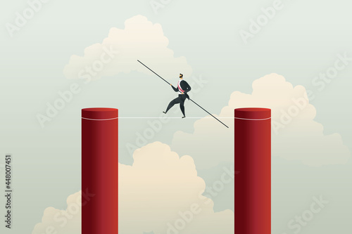 Businessman on tightrope is business challenge go to success
