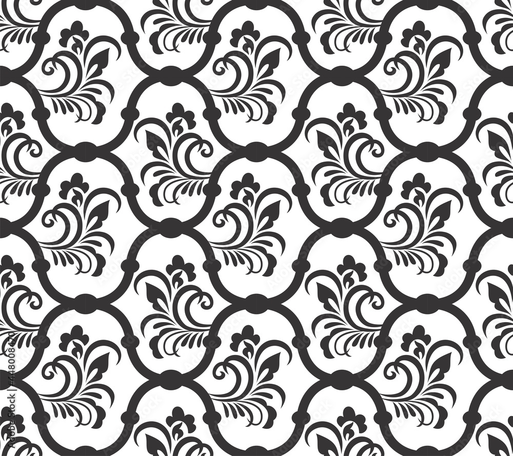 Fototapeta premium black and white seamless pattern of swirls for textile and web