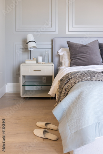 Stylish bedroom interior in luxury home 