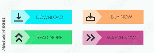 Set of multi-colored buttons using the gradient for websites and social pages.