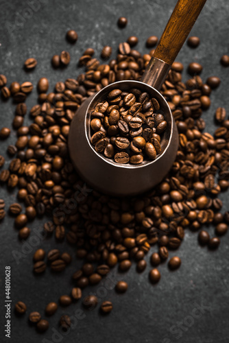 Roasted coffee beans and turk