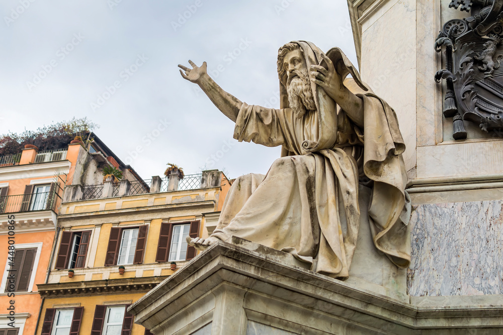 Seer Ezekiel Statue at the base of  the Colonna della Immacolata (Column of the Immaculate Conception) in Piazza Mignanelli, Rome, Italy