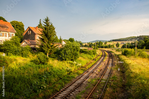 railway tracks crossing the Polish mountain village