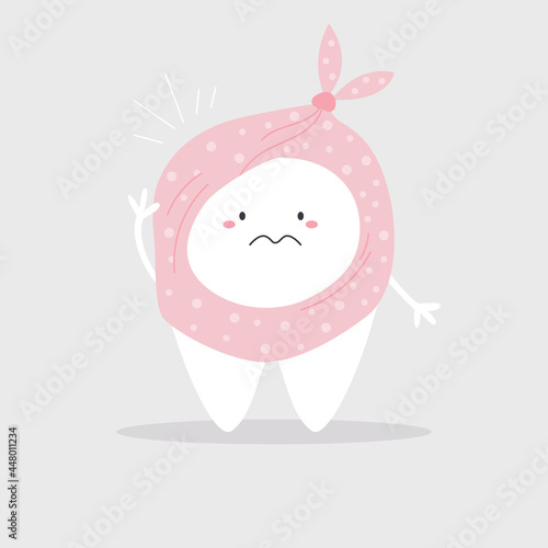 Vector illustration of an upset tooth with a bandage