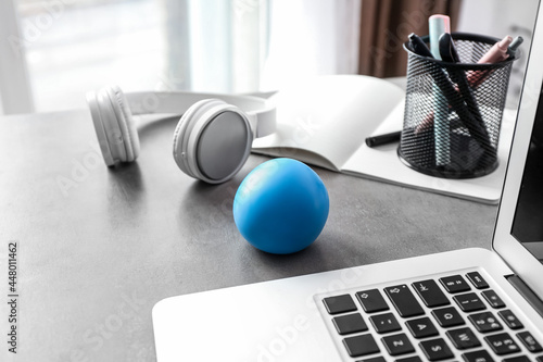 Stress ball on table in office