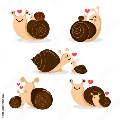 Mom and baby snail cartoon.