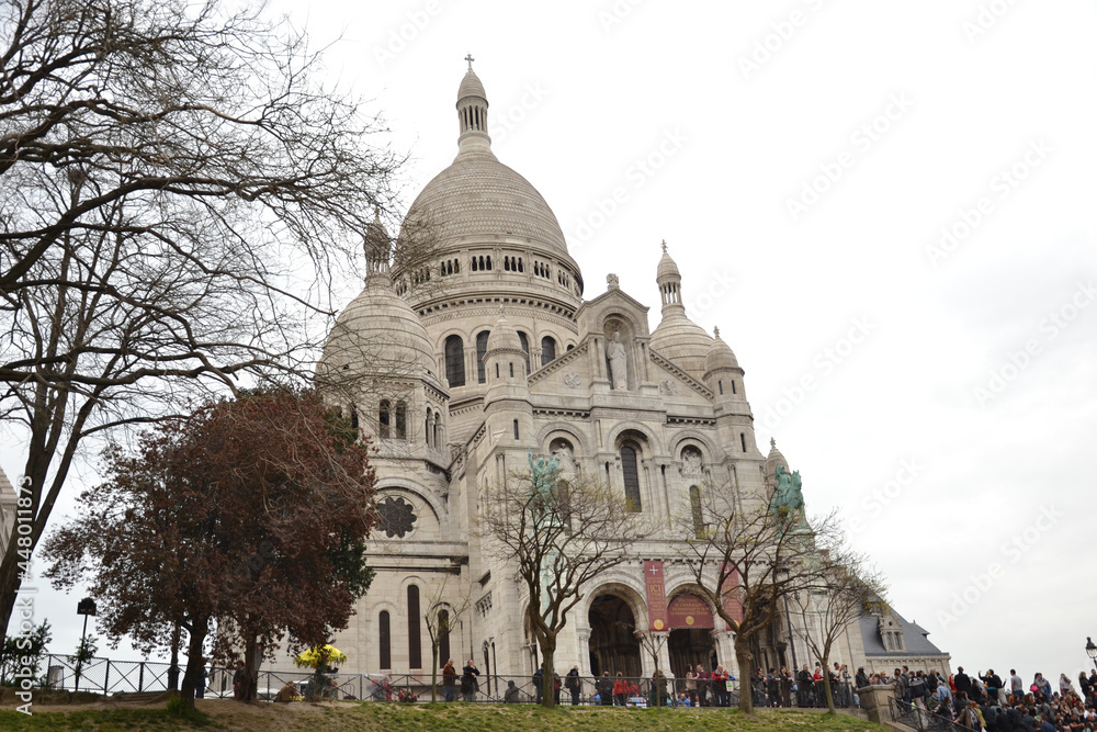 Paris, France - March 29th 2014 : Focus on the famous basilica Sacré-Coeur of Paris, in Montmartre.
