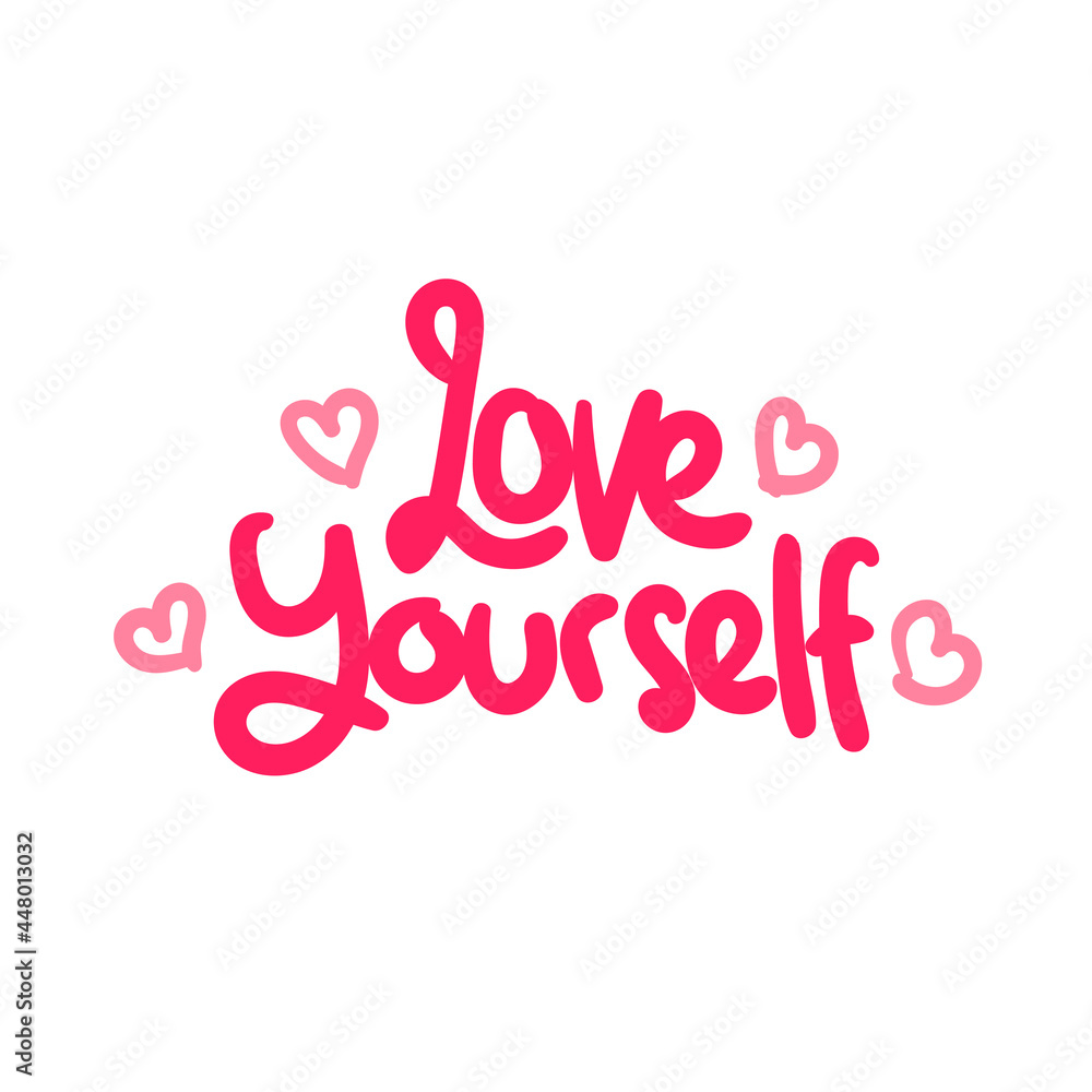 love yourself heart quote text typography design graphic vector illustration