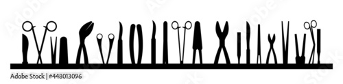 Surgical instruments. Opera medicine. Background illustration. Medicines and services of a cardiologist. Medicinal drugs. Pharmaceuticals. Ambulance. Pharmacy. Flat design. Vector