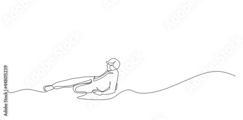 One line drawing of young energetic man baseball player practice swinging and hit the ball with a bat vector illustration. Sport training concept. continuous draw design for baseball tournament banner