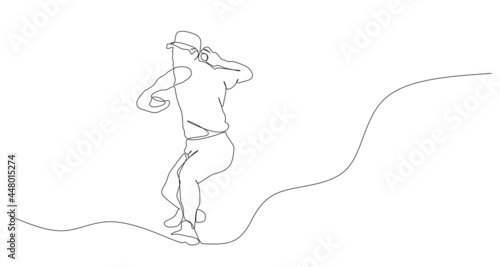 One single line drawing of young energetic man baseball player practice to throw the ball vector illustration. Sport training concept. Modern continuous line draw design for baseball tournament banner