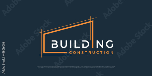 Building logo template with minimalist line art concept Premium Vector
