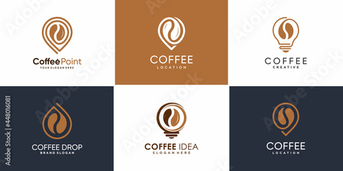 Set of coffee logo collection with different elements, pin, drop, idea style Premium Vector