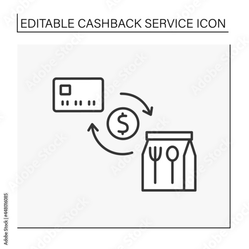 Purchase line icon. Digital shopping. Refunding small percentage of money from food ordering. Cashback service concept. Isolated vector illustration. Editable stroke
