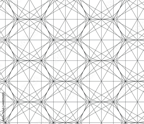 Seamless vector thin line geometric shapes pattern. Minimalistic design. Repeat structure white background. For design, web, fabric, textile, cover, wrapping etc.