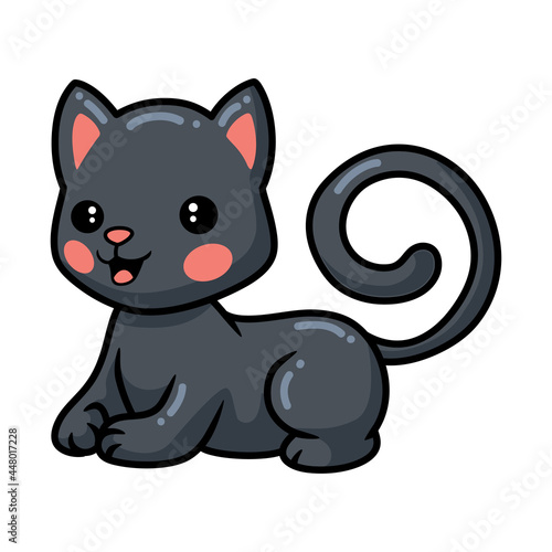 Cute black little cat cartoon lying down